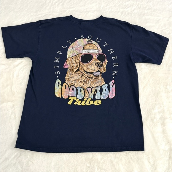 Simply Southern ‘Good Vibe Tribe’ Puppy Dog Short Sleeve T-Shirt- Youth Medium - Picture 1 of 5